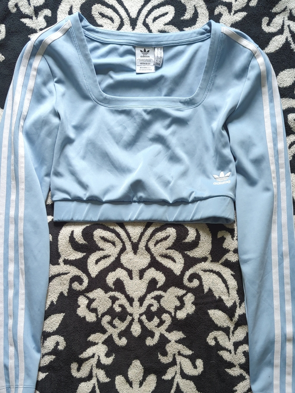 adidas German Light Blue Athletic Top w Trefoil Tag Rare Find Classic Stripes -S